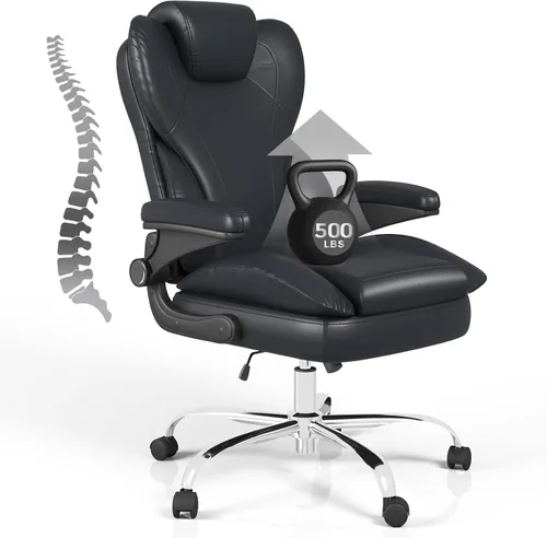 Miniatura 13 de Silla de escritorio de oficina, silla de oficina ejecutiva de cuero, silla de escritorio ergonómica de respaldo alto con brazos abatibles Blanco