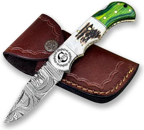 Navaja de bolsillo plegable personalizada con grabado en acero damasquino WINTERFELL, regalo personalizado para marido, papá, novio, regalos para