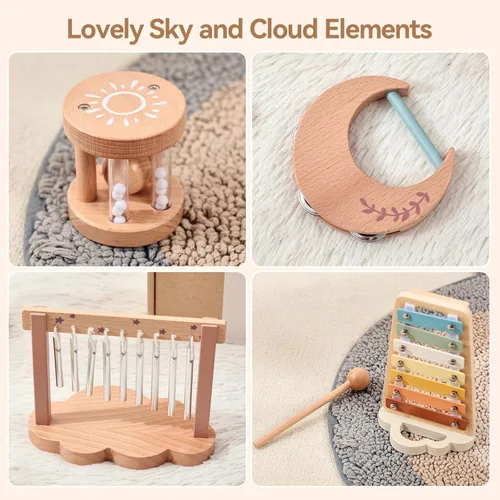 Miniatura 3 de Juegos de instrumentos musicales de xilófono de madera, juguete para niños, sonajero de campana, nube Montessori, juguetes de percusión musical