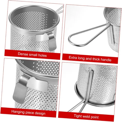 Miniatura 9 de Operitacx Cesta de colador de pasta de té de acero inoxidable, filtro de espagueti, malla de fideos con asa para el hogar, cocina, 3.5 in, alimentos