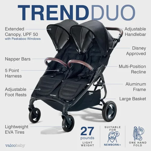 Miniatura 3 de Valco Baby - Trend Duo Double - Cochecito doble lado a lado para recién nacido y niño pequeño - Plegable compacto fácil, reclinación multiposición