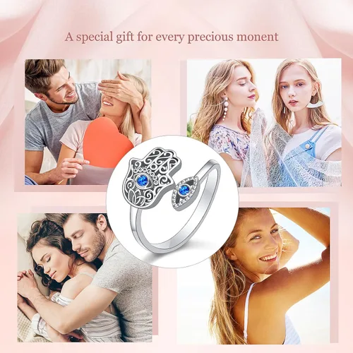 Miniatura 5 de Hamsa Hand of Fatima Lotus Evil EyeLove HeartButterflyRose Spoon Adjustable Open Rings 925 Sterling Silver Statement Ring Jewelry Gifts for Women
