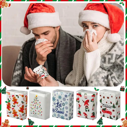 Miniatura 2 de Ctosree Paquete de 50 pañuelos de bolsillo de Navidad, paquetes de viaje de Feliz Navidad, 500 hojas, copos de nieve, pequeños pañuelos