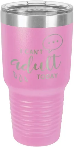 Miniatura 21 de Vaso grabado con texto en inglés "I CAN'T ADULT TODAY", de acero con recubrimiento de polvo grabado con láser, taza de viaje con camello polar sin