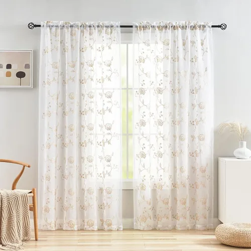 Miniatura 17 de Cortinas para ventana cortinas blancas traslúcidas de 90 pulgadas de largo, 2 paneles de cortinas de tul, paneles de ventana para cortinas de Blanco