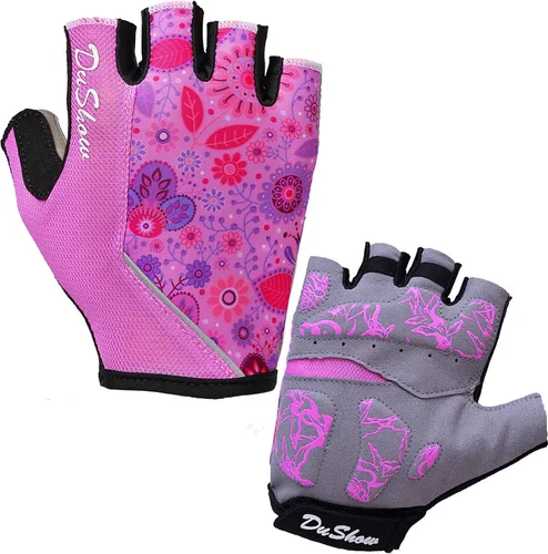 DuShow Guantes de ciclismo acolchados de gel de medio dedo para mujer, antideslizantes, absorben los golpes para ciclismo, ciclismo de montaña y