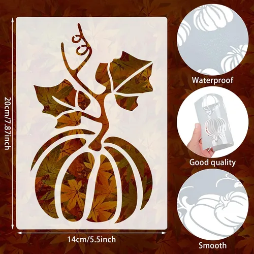 Miniatura 2 de Clabby 5 hojas de plantillas de Acción de Gracias y otoño para pintar en madera, plantillas reutilizables de calabaza de otoño grandes