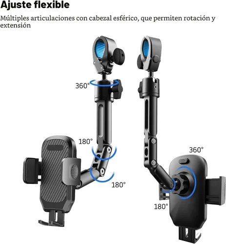 Miniatura 3 de Quyee Soporte para Teléfono de Coche, Soporte para Teléfono de Espejo Retrovisor - Montaje de Aleación de Aluminio con Ajuste Multi-Ángulo Giratorio