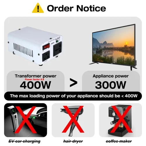 Miniatura 3 de Yinleader Blanco 500W 110V a 220V Convertidor de Voltaje Transformador Paso Arriba/Abajo 110-120V/220-240V con Cable de Energía de EE. UU