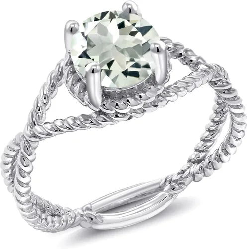 Miniatura 57 de Gem Stone King 7MM Round Gemstone Birthstone Solitaire Ring for Women Twisted Rope Band in 925 Sterling Silver Available in Sizes 5, 6, 7, 8, 9