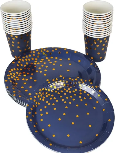 Miniatura 5 de 175 platos y servilletas azules para fiestas, decoraciones de fiesta azules y doradas para 25 invitados, platos de papel azul rey para decoraciones