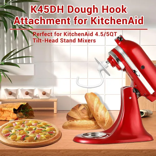 Miniatura 3 de K45DH - Gancho para masa KitchenAid de 4.5/5 cuartos de galón con cabezal inclinable, gancho de masa de pizza para pan, reemplazo para batidoras