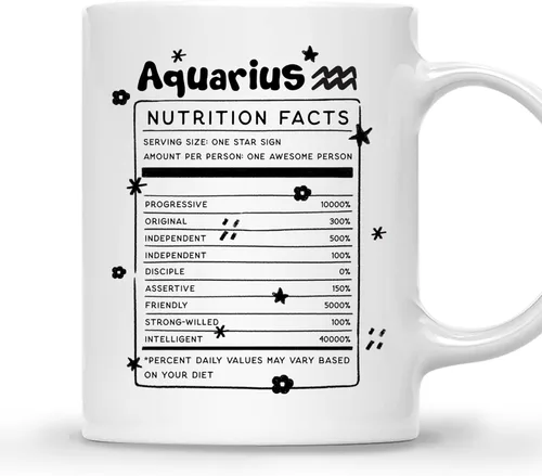 Gossby Aquarius Nutrition Fact Taza de café – Regalo del signo del zodiaco para mujeres, cumpleaños, regalo de astrología de Navidad para mujeres,