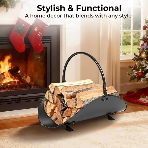 Miniatura 6 de AMAGABELI GARDEN & HOME Soporte para Troncos de Chimenea Interior Soporte de Cesta de Leña Portador Estante de Metal para Madera Rack para Leña