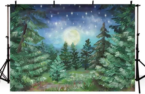 Miniatura 3 de Telón de fondo de bosque nocturno estrellado de 5 x 3 pies, selva, noche, luz de luna, bosque, pino, luna grande, fondo de fotografía, fondo