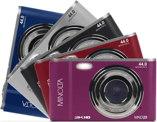 Miniatura 6 de Minolta MND20 Cámara digital Quad HD de 44 MP / 2.7K (negro) + tarjeta de memoria de 32 GB + trípode flexible de 12 pulgadas + cartera de tarjetas