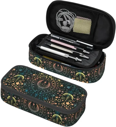 Miniatura 13 de Estuche organizador retro hippie de los años 70 con diseño de hongos florales de gran capacidad, papelería con cremallera, suministros escolares