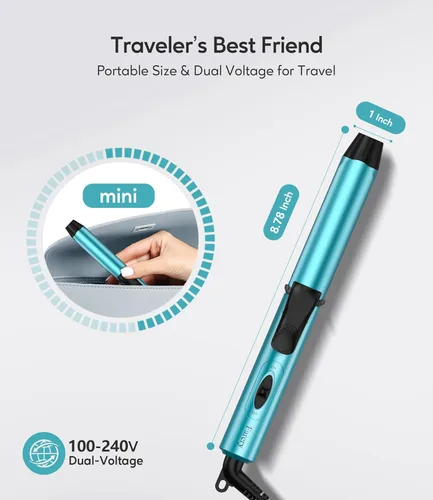 Miniatura 2 de FARERY Mini rizador de pelo de cerámica de 1 pulgada, tamaño de viaje, 100-240 V, doble voltaje, 1 pulgada, rizador de viaje para cabello corto