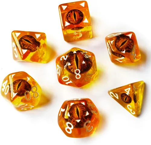 Miniatura 3 de Bescon Dragon Eye RPG Juego de 7 dados poliédricos de ojo de dragón, juego de ojos ámbar