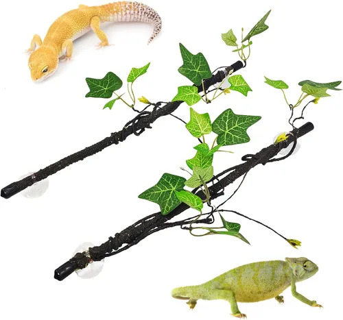 Miniatura 9 de PINVNBY 2 piezas de decoración de plantas de terrario de rama de esquina de reptiles con ventosa de resina para anfibios, lagartos y serpientes