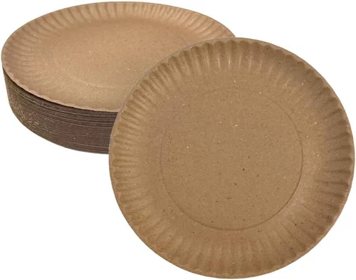 EcoQuality Platos desechables de papel kraft de 9 pulgadas, sin revestimiento, grandes, platos de papel marrón desechables para todos los días,