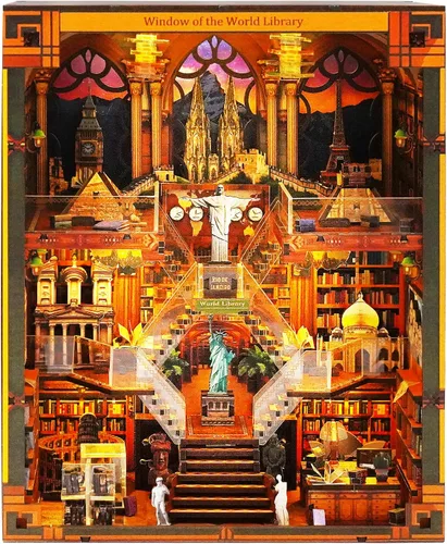 Miniatura 7 de Kit de rincón de libros para adultos – Registro de museo de dinosaurios, rompecabezas de casa de muñecas 3D de madera con luces LED, decoración