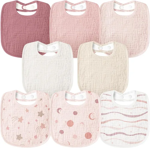 Susurration Baberos de muselina para bebé 8 paquetes, baberos tipo bandana, baberos ajustables suaves cuadrados para babeo de bebé unisex para niñas