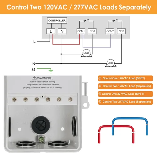 Miniatura 3 de Suraielec Temporizador de piscina WiFi dual, interruptores individuales de 120/277V, 40 amperios, temporizador inteligente resistente de 1HP/2HP