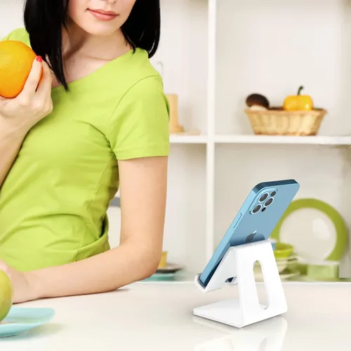 Miniatura 5 de Crpich Soporte acrílico para teléfono celular, soporte portátil para teléfono, soporte de teléfono blanco para escritorio, compatible con Phone16 15