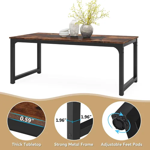 Miniatura 6 de LITTLE TREE Mesa de comedor rectangular de 78.7 pulgadas para 6 a 8 personas, color marrón