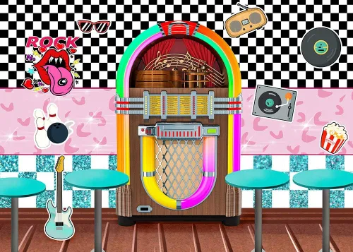 Miniatura 8 de XLL Fondo de fotografía de Sock Hop de los años 50 Back to 1950s Soda Shop Fondos de fotos Rock Roll Party 50s Retro Diner Time Rock Roll Decoración
