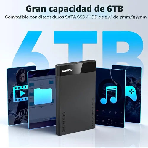 Miniatura 3 de BENFEI Caja externa para disco duro de 2.5 pulgadas SATA a USB sin herramientas (6Gbps, optimizado para SSD, compatible con UASP SATA III)