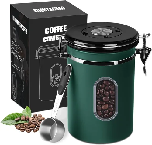 Miniatura 14 de Recipiente de café hermético de 60.9 fl oz con rastreador de fecha y ventana transparente, recipiente de café de 22.8 onzas líquidas con cuchara