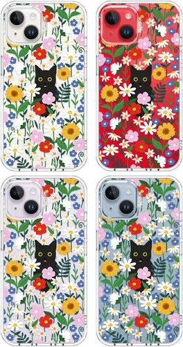 Miniatura 3 de MOSNOVO Funda para iPhone 13/14, grado militar, probada en caídas de 6.6 pies, transparente con gato negro en diseño de jardín Transparente - Gato