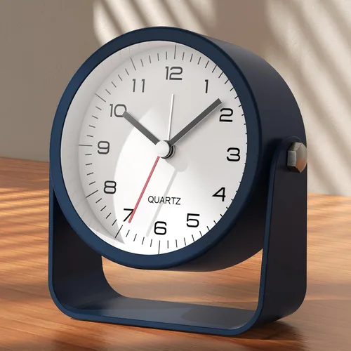 Miniatura 9 de AYRELY® Reloj despertador analógico pequeño de 3.5 pulgadas, funciona con pilas, bonito reloj de mesa con luz, ángulo ajustable para viajes, mesita