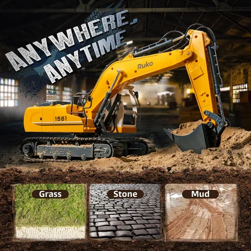 Miniatura 5 de Ruko 1561 Excavadora RC 3 en 1, juguetes de construcción para niños, vehículos de control remoto de 17 canales con pala de aleación para agarrar