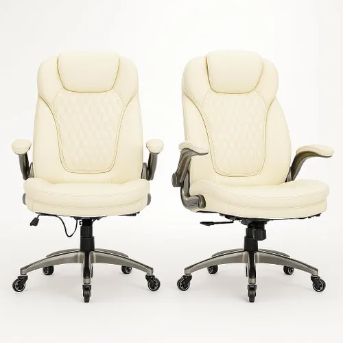 Miniatura 17 de Silla de oficina ejecutiva, silla ergonómica de escritorio para computadora, silla de cuero con respaldo alto con brazos abatibles acolchados, silla