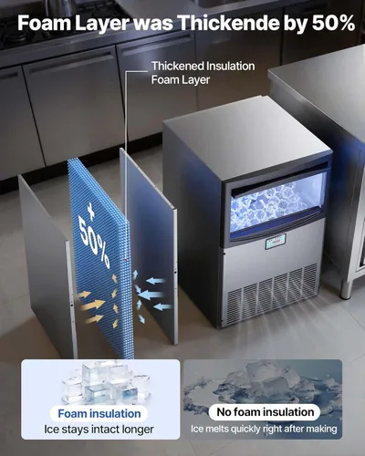 Miniatura 3 de VEVOR Máquina comercial para hacer hielo, 200 libras/24 horas con capacidad de almacenamiento de 50 libras, integrada/independiente/debajo