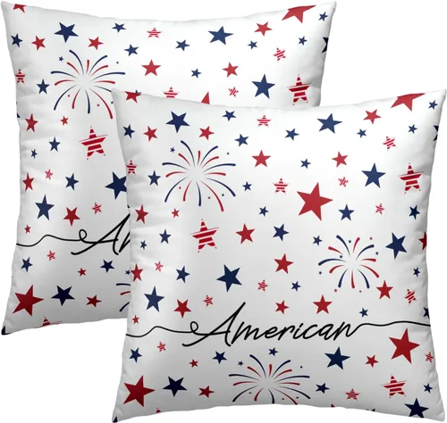 Miniatura 21 de Juego de 2 fundas de cojín decorativas con bandera americana y flores de amapola roja y azul, 16 x 16 pulgadas, fundas cuadradas para sofá, sillón