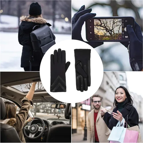 Miniatura 5 de isotoner - Guantes para mujer de elastano y forro polar con detalles estilo chevrón y compatible con pantallas táctiles