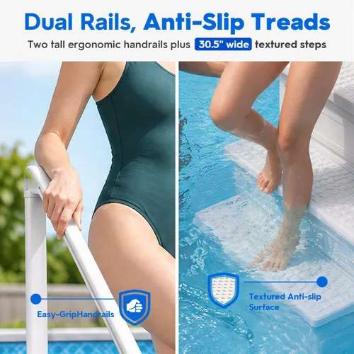 Miniatura 3 de XtremepowerUS Escalera de piscina sobre el suelo y sistema de 4 escalones con pasamanos, escalera de entrada resistente para acceso de terraza a