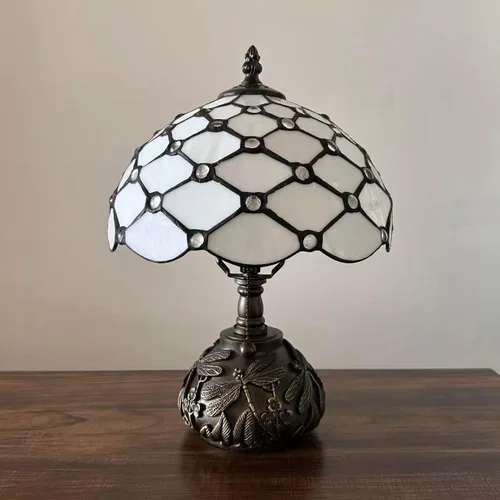 Miniatura 4 de Tiffany Lámpara de mesa blanca con vitral, bombilla LED incluida, base de libélula para sala de estar, dormitorio, mesita de noche, oficina, hotel