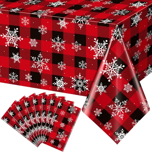 Miniatura 12 de 3 Piezas Decoraciones de Mantel de Fiesta de Plástico con Copos de Nieve de Navidad, Cartel de Fondo Navideño Azul con Copo de Nieve Blanco Cubierta