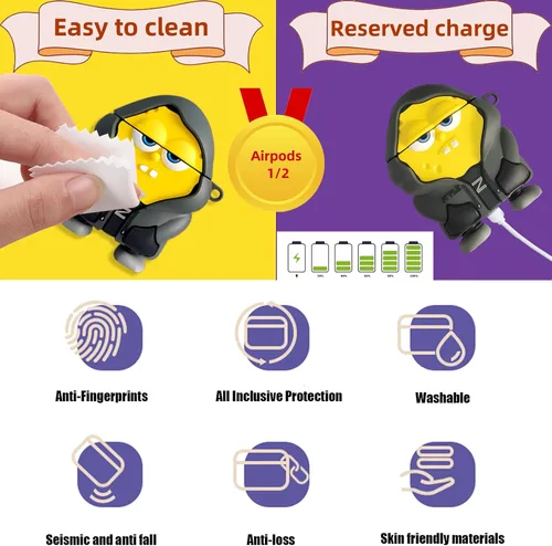 Miniatura 5 de Bonita funda para AirPods 2ª/1ª, divertida funda de silicona 3D de dibujos animados Kawaii para AirPods de 1 y 2ª generación con kit de limpieza