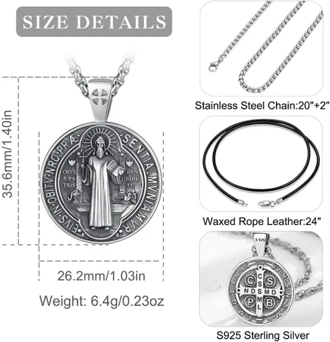 Miniatura 338 de EUDORA Collar de plata de ley 925, San Cristóbal y San Benito, San Miguel, Virgen María, San Judas Tadeo, Cruz de Buen Pastor y Arcángel, Medalla