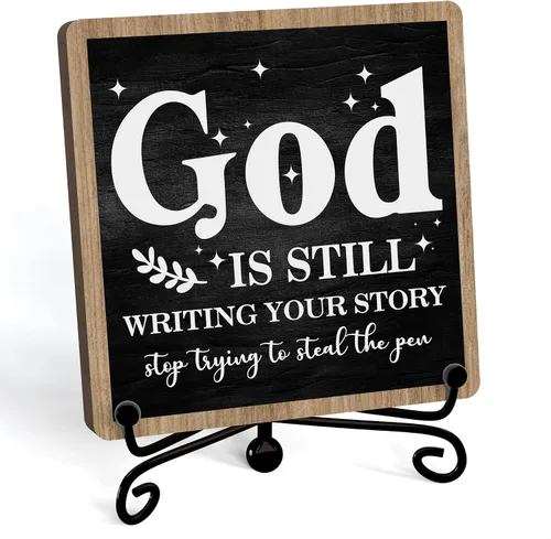 Miniatura 20 de Decoración Inspiradora Cristiana para Escritorio, Letrero "Dios Todavía Está Escribiendo Tu Historia", Decoración de Escritorio para Oficina, Hogar