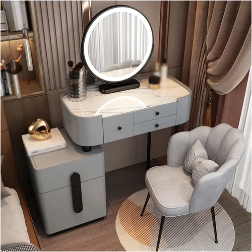 Tocador, mesa de maquillaje, tocador, dormitorio, moderno, minimalista, mesa de maquillaje, gabinete de almacenamiento de gran combinación con silla