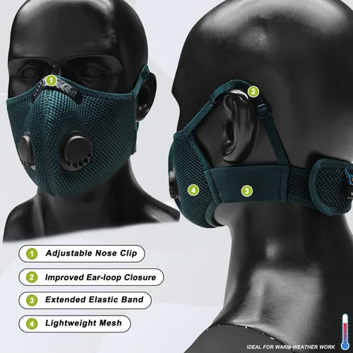 Miniatura 3 de BASE CAMP Máscara Antipolvo M Plus Mejorada, Máscara Respiratoria Reutilizable para Carpintería, Protección Facial con Filtros de Carbón 99.9%