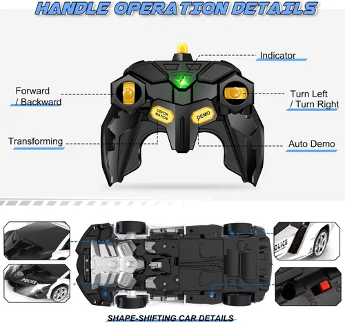 Miniatura 8 de Auto a control remoto transformable - Autos RC, transformación con un botón, rotación de 360°, derrape, 2.4GHz 1:18 escala, regalo para niños de 4-6