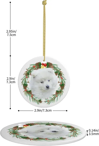 Miniatura 5 de Colgante de perro esquimal americano de 3 pulgadas para decoración de árbol de Navidad, bonito adorno de día festivo para cachorros, regalos